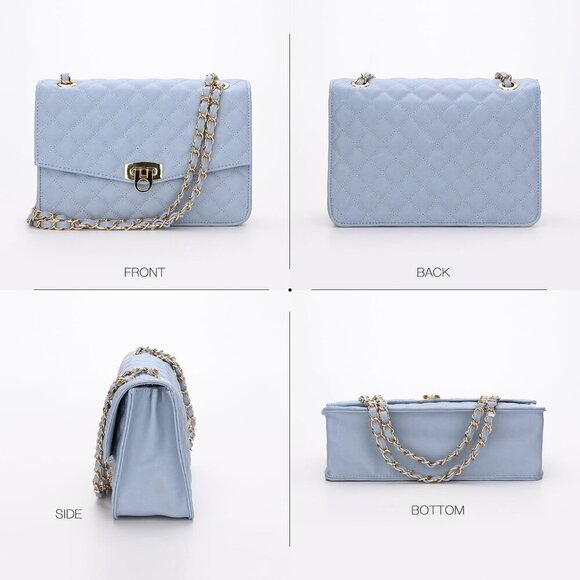 Quilted Shoulder Bag for Women, Medium Flap Crossbody Handbag with Chain Strap, - Picture 4 of 6